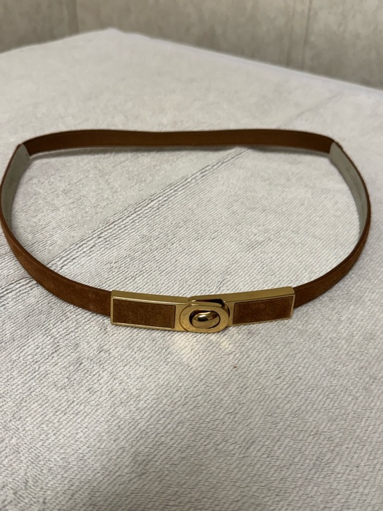 White House Black Market Accessories - White House Black Market Brown Suede Slim Belt with Gold Buckle